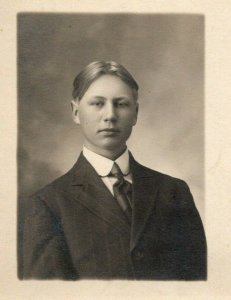 Vintage 1910's RPPC Postcard - Studio Portrait Boy Name on Back Kandiyohi MN