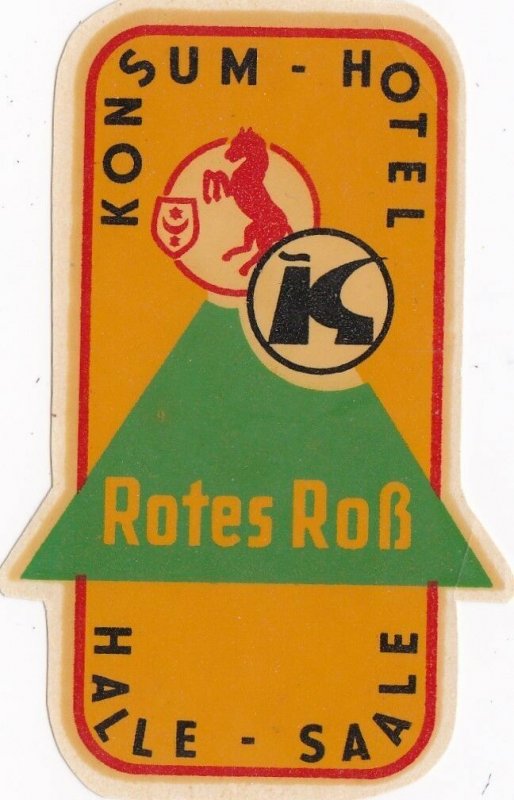 Germany Halle Saale Konsum Hotel Rotes Ross Vintage Luggage Label sk3805