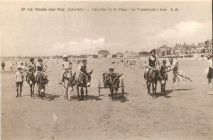 Donkeys. La Baule sur Mer. Promenade a anes Old vintage French photo postcard