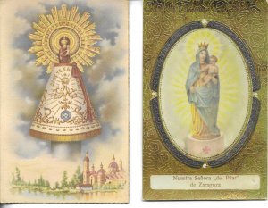 Our Ladyof El Pilar. Zaragoza Lot of two old vintage Spanish religious postca