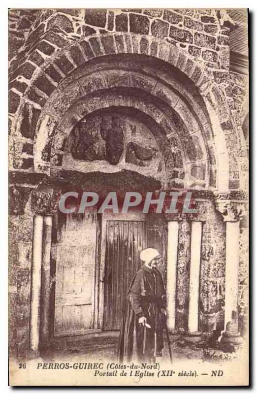 Old Postcard Perros Guirec (Cotes du Nord) church Portal (twelfth century)