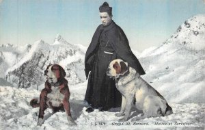 GRAND ST. BERNARD MAITRE ET SERVITEURS SWITZERLAND DOGS POSTCARD (c. 1920s)