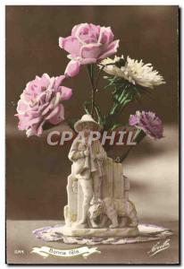 Old Postcard Fantasy Flowers Teddy Bear