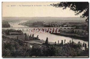 Old Postcard Agen panoramic view of the Garonne The three bridges