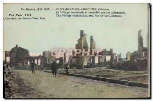 Old Postcard Clermont En Argonne The Bombard Village fire by German Militaria