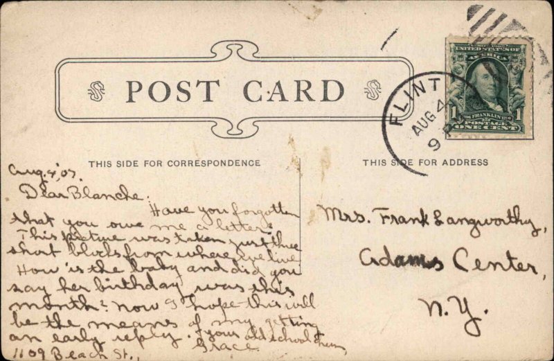 Flint Michigan MI Street Scene c1900s-20s Postcard