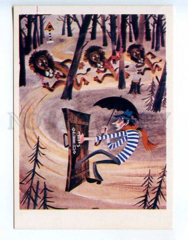 238251 RUSSIA Belomlinsky fairy tale shore sailor lions old postcard