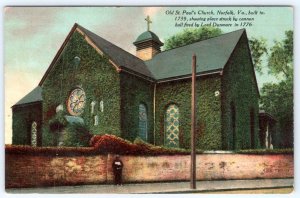 1911 NORFOLK OLD ST PAUL'S CHURCH SENT TO HACKSNECK VA NELLIE BENNETT POSTCARD