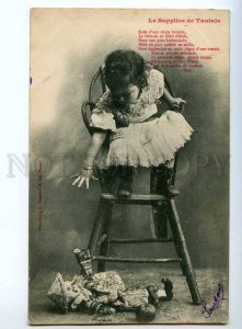 244288 Little Girl on child chair CHINA DOLL Vintage PHOTO PC