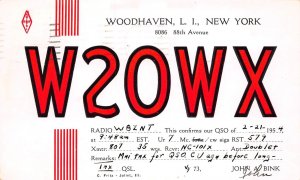 Long Island New York W20WX, John A. Bink, QSL Two Way Radio Card Postcard U9445