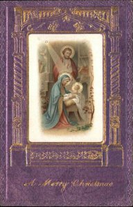 Christmas Nativity Baby Jesus Mary Joseph Textured Purple Background c1910 PC