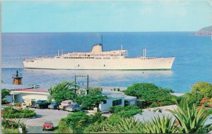 MS 'Victoria' Ship Entering Harbour St. Thomas VI Flamboyant Hotel Postcard G52