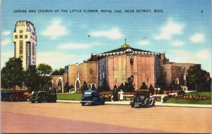 Shrine And Church Of The Little Flower Royal Oak Michigan Linen Postcard C089