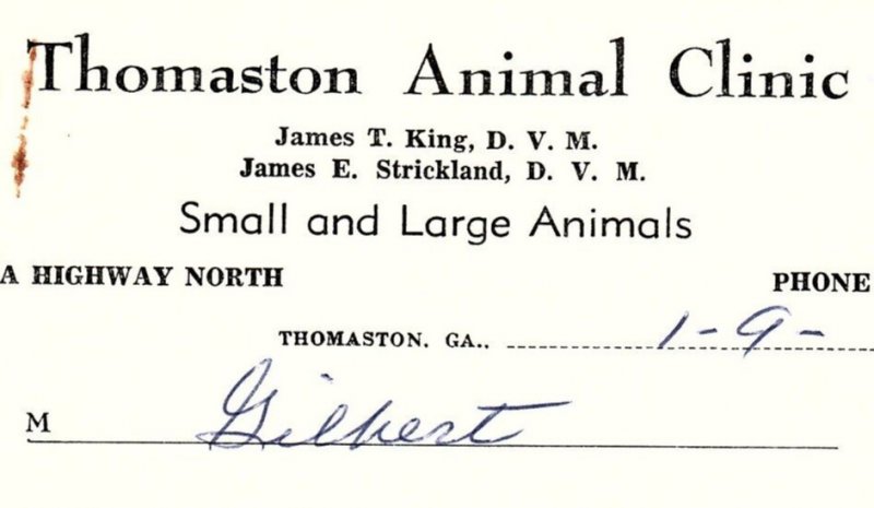 1967 THOMASTON GA THOMASTON ANIMAL CLINIC ATLANTA HWY BILLHEAD INVOICE Z906