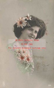 PFB Tinted RPPC No 234, Studio Shot, Pretty Woman with Pink Flowers