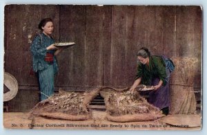 Advertising Postcard Japanese Silk Placing Corticelli Silkworms Ready To Spin