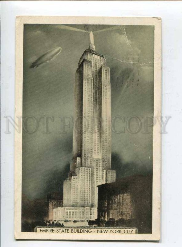 415858 USA NEW YORK Empire State building dirigible airship Vintage postcard