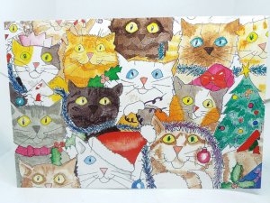 Christmas Mews Funny Cat Postcard by Elizabeth Titcomb Ltd Edition 1/500