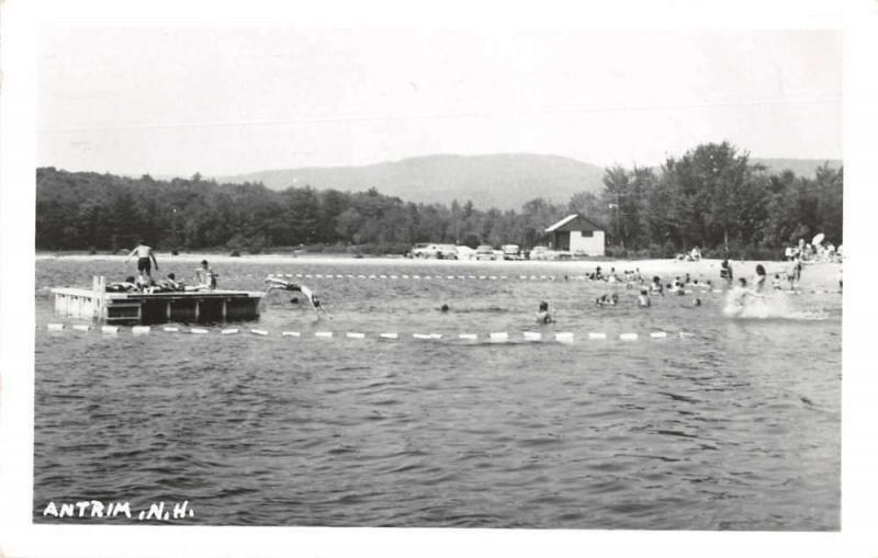 Antrim New Hampshire scenic view bathers in lake real photo pc Z41579