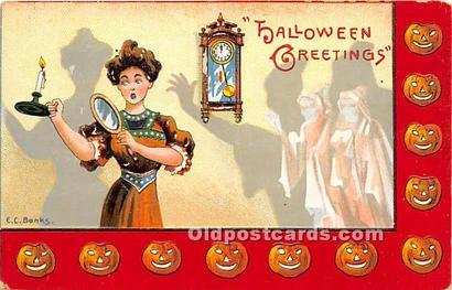 Artist E.C. Banks Halloween Post Card Writing on back 