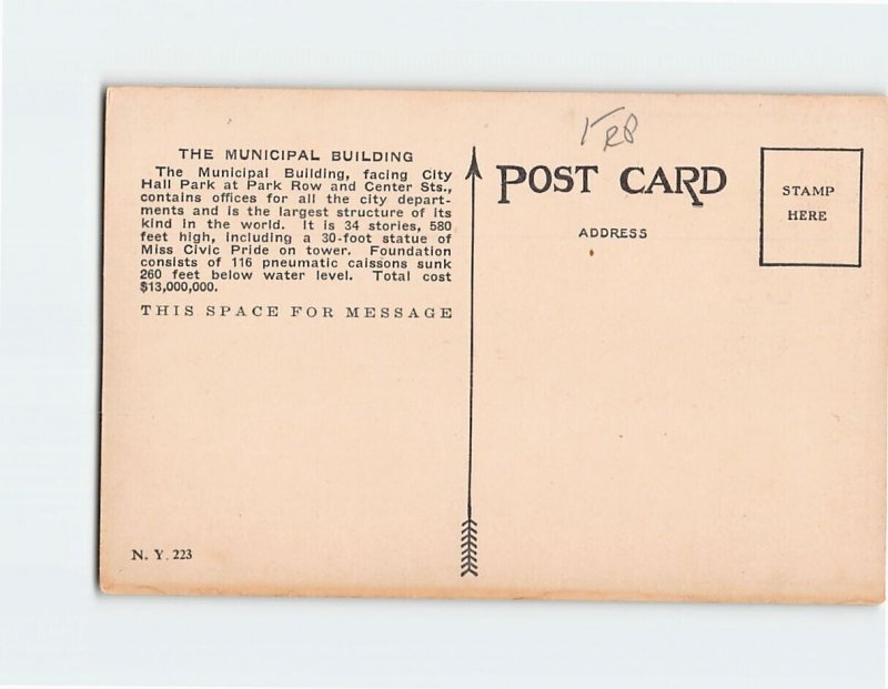 Postcard Municipal Building, New York City, New York