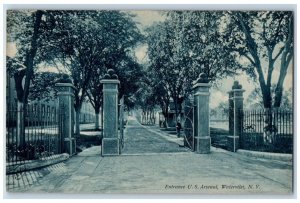 c1910 Entrance US Arsenal Trees Watervliet New York NY Vintage Antique Postcard