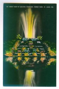 Night View of Electric Fountain, St. Louis, Missouri unused linen PPC