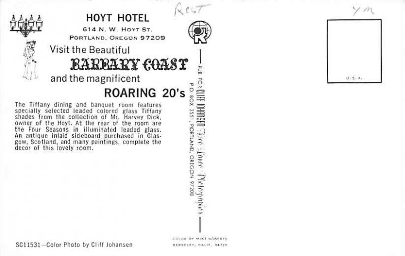 iHoyt Hotel Portland , Oregon OR Postcard