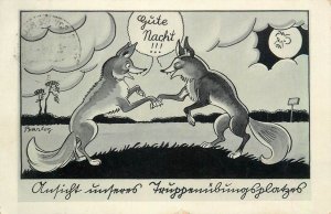 German humor foxes caricature artist Barlog military training area 1939 postcard