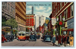 c1940's Peachtree Street Business District Atlanta Georgia GA Unposted Postcard