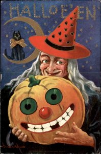 Halloween Witch EXC COND  B. Wall Artist Signed Series 143 Vintage Postcard
