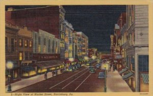 Pennsylvania Harrisburg Market Street At Night Woolworth Curteich