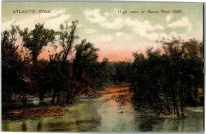 High Water on Botna River 1908, Atlantic IA Vintage Postcard C09