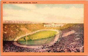 Coliseum Los Angeles California CA Linen Postcard PM Cancel WOB Note VTG Vintage