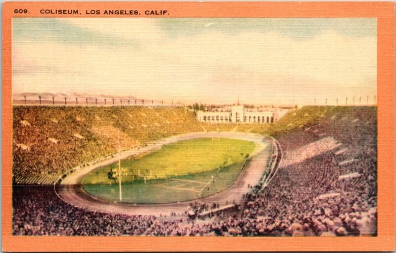 Coliseum Los Angeles California CA Linen Postcard PM Cancel WOB Note VTG Vintage