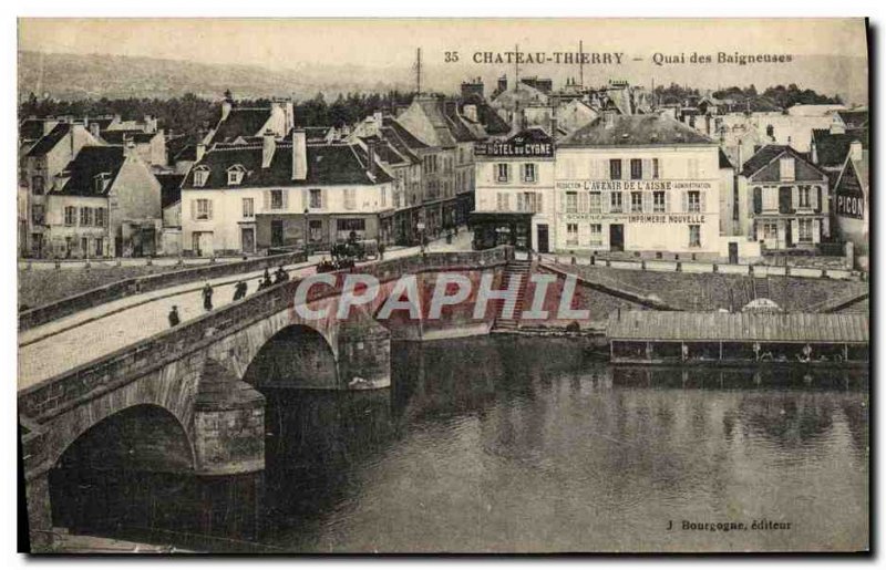 Postcard Chateau Thierry Old Wharf Bathers