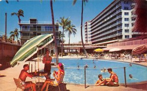 Honolulu Hawaii 1950s Postcard Swimming Pool Reef Hotel Waikiki