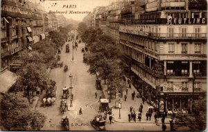 postcard Paris - Boulevard Montmartre  with Hotel Windsor stamp