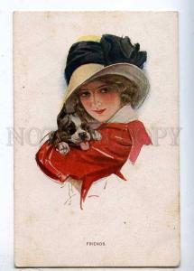 202847 Lady BOSTON TERRIER by Harrison FISHER Vintage FINLAND