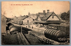 Postcard Tillsonburg ONT c1913 GTR Station Grand Trunk Railway Borden's Milk