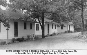 J78/ Lake Ozark Missouri RPPC Postcard c1950s Root's Store Cottages 200
