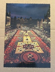 POSTCARD UNUSED - FLOWER CARPET AT NIGHT, GREAT MARKETPLACE,  BRUSSELS, BELGIUM