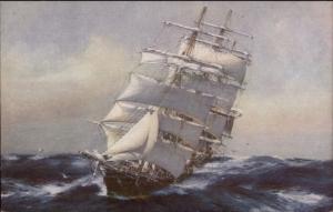 Clipper Ship Schooner - Blue Peter Publ J. Spurling Postcard THERMOPYLAE 
