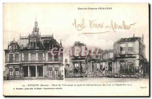 Postcard Revigny Old Town Hotel before and after the bombing Army