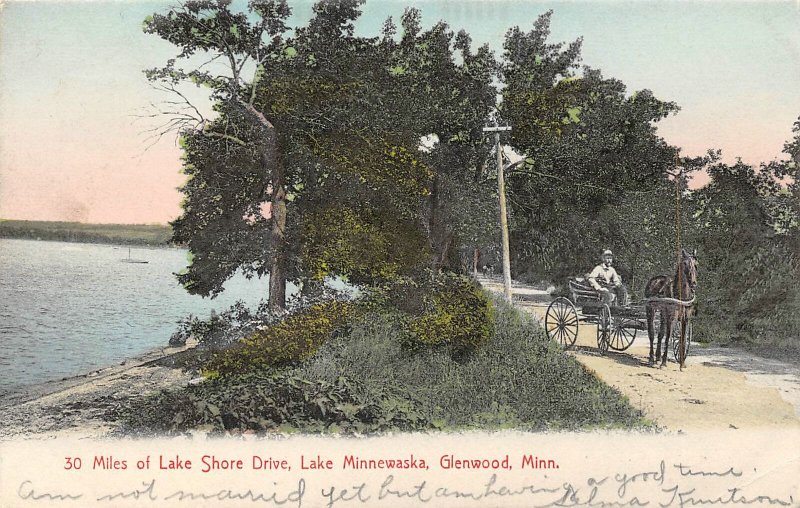 Horse Buggy Lake Shore Drive Lake Minnewaska Glenwood Minnesota 1907 postcard