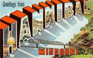 Missouri HANNIBAL Large Letter Greetings Mark Twain c1940s Vintage Postcard