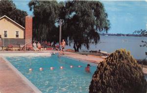 Rochester Indiana~Lake Manitou Reort Swimming Pool~People Swimming~Lake Bkd~1957