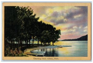 Greetings From Albion Michigan MI, Lake View Boats Unposted Vintage Postcard