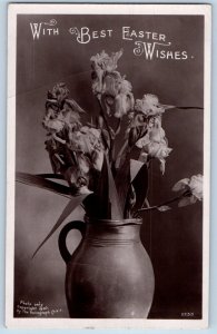 Dysart Iowa IA Postcard Easter Wishes Flower Vase Rotograph 1910 Antique Posted