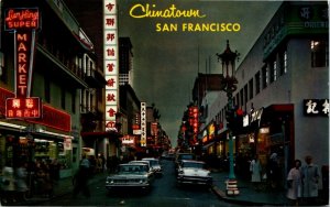 Postcard CA San Francisco Chinatown Grand Avenue Lung Hing Supermarket 1960s K54